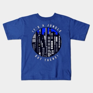 It's a Jungle Out There Black and White Cityscape with a Touch of Blue Kids T-Shirt